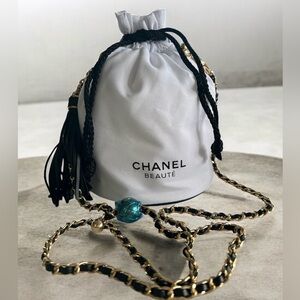 Chanel Beauté White & Black Drawstring Bag Converted to Crossbody